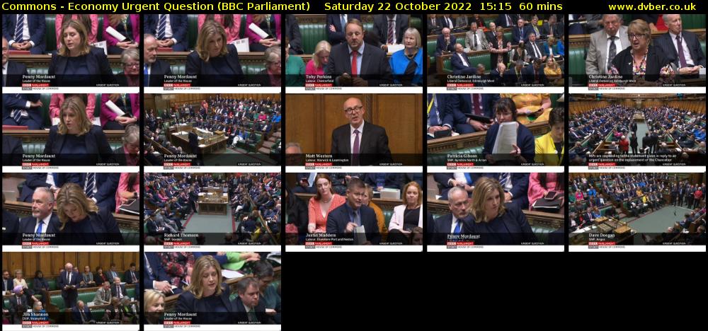 Commons - Economy Urgent Question (BBC Parliament) Saturday 22 October 2022 15:15 - 16:15