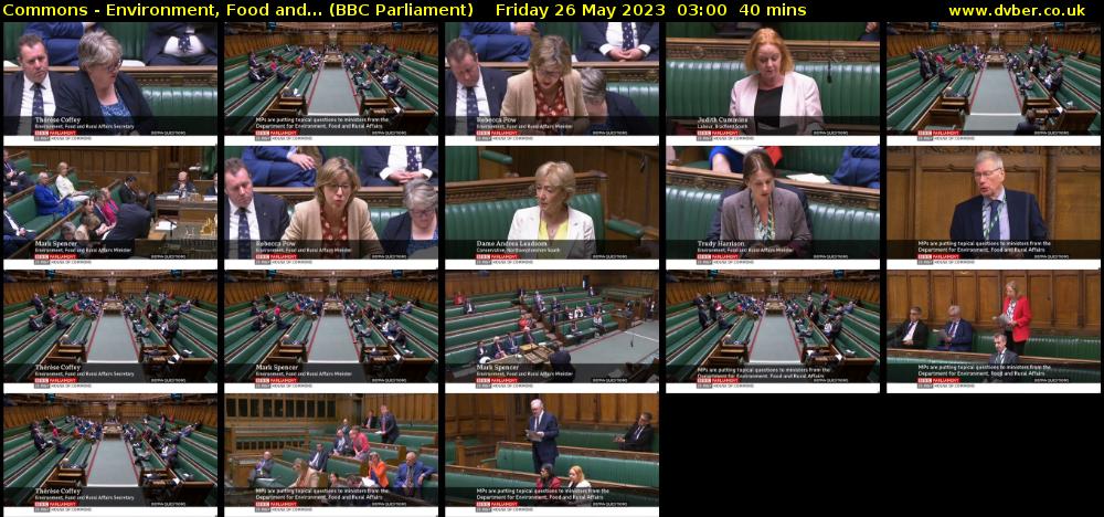 Commons - Environment, Food and... (BBC Parliament) Friday 26 May 2023 03:00 - 03:40