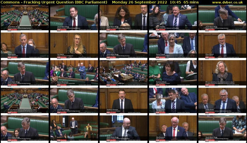 Commons - Fracking Urgent Question (BBC Parliament) Monday 26 September 2022 10:45 - 11:50