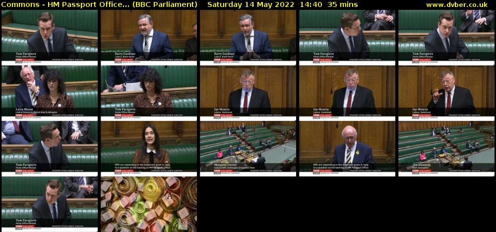 Commons - HM Passport Office... (BBC Parliament) Saturday 14 May 2022 14:40 - 15:15