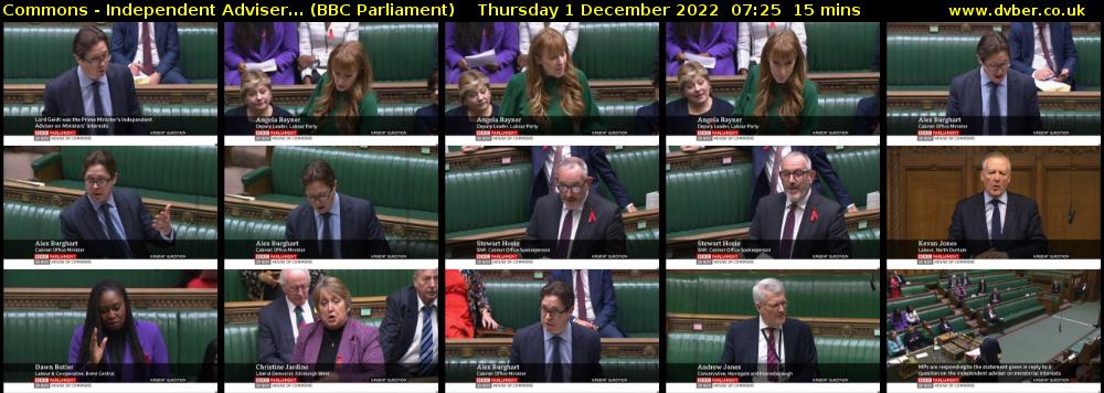 Commons - Independent Adviser... (BBC Parliament) Thursday 1 December 2022 07:25 - 07:40
