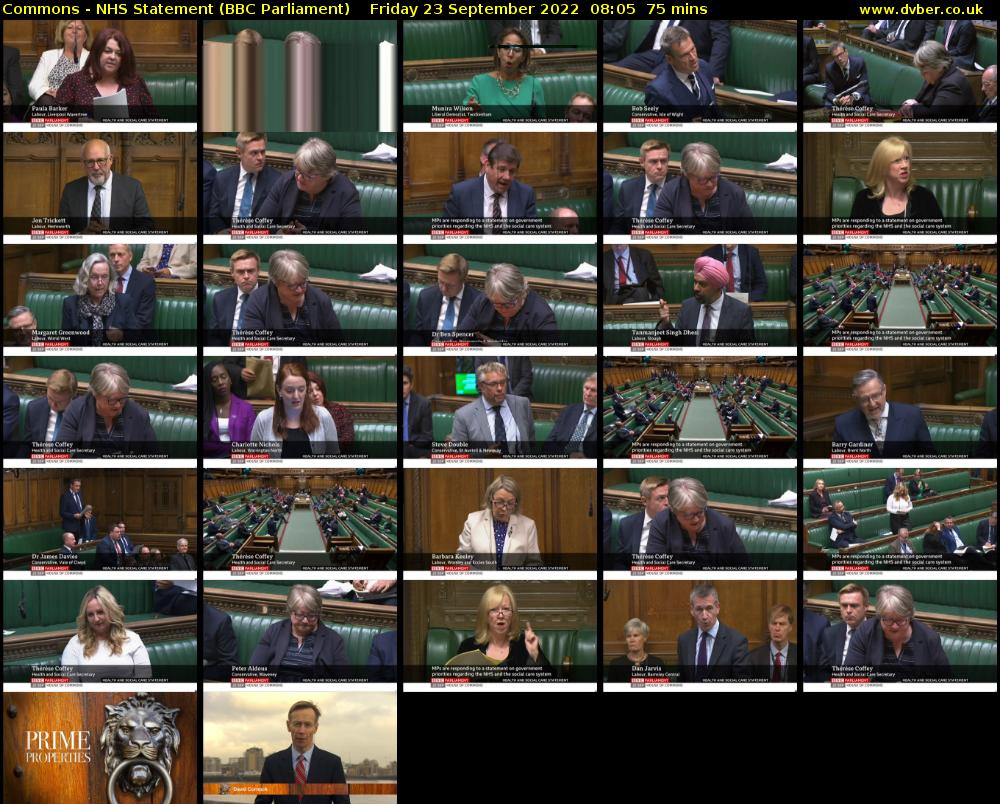 Commons - NHS Statement (BBC Parliament) Friday 23 September 2022 08:05 - 09:20