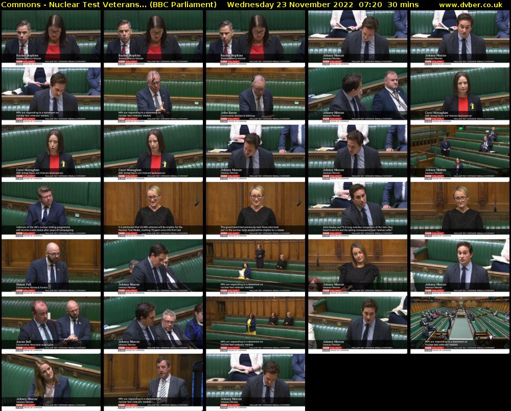 Commons - Nuclear Test Veterans... (BBC Parliament) Wednesday 23 November 2022 07:20 - 07:50