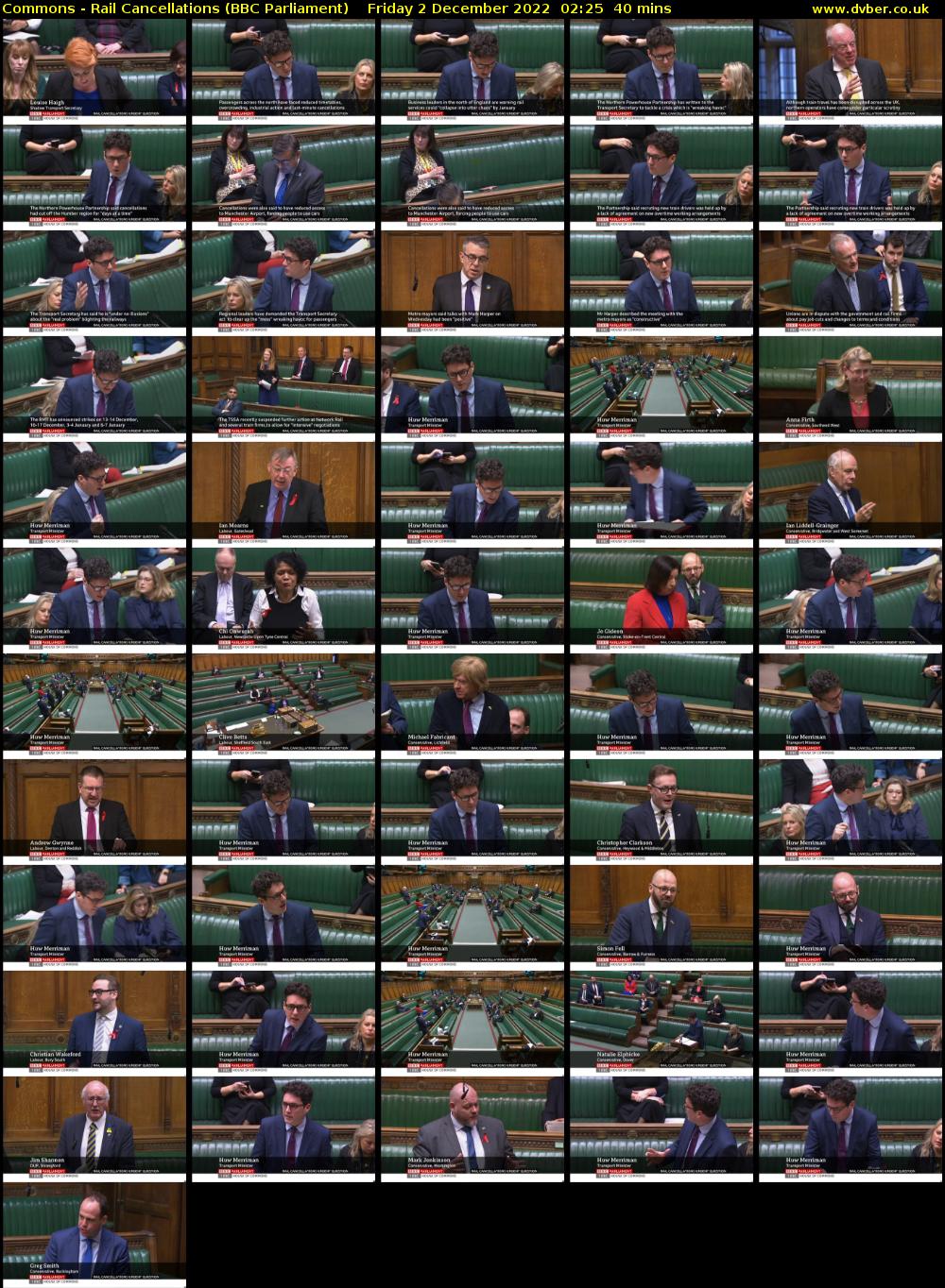 Commons - Rail Cancellations (BBC Parliament) Friday 2 December 2022 02:25 - 03:05