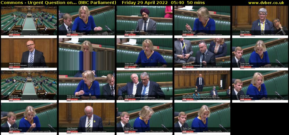Commons - Urgent Question on... (BBC Parliament) Friday 29 April 2022 05:40 - 06:30