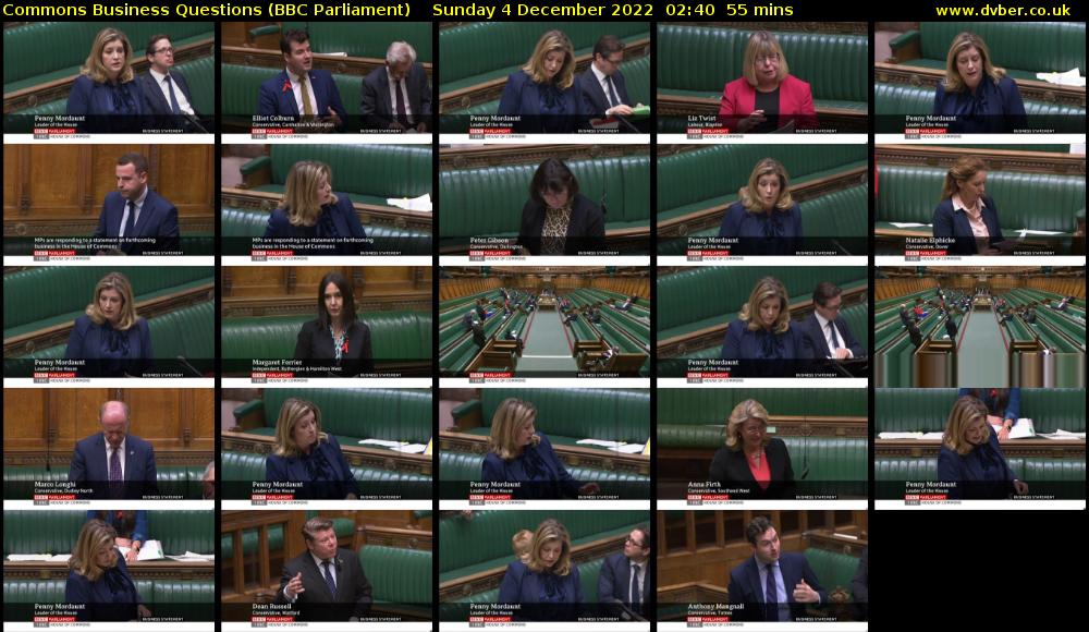 Commons Business Questions (BBC Parliament) Sunday 4 December 2022 02:40 - 03:35