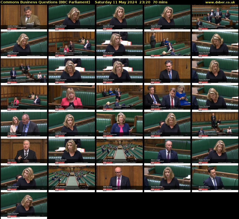 Commons Business Questions (BBC Parliament) Saturday 11 May 2024 23:20 - 00:30