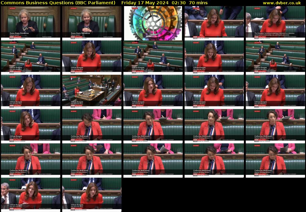 Commons Business Questions (BBC Parliament) Friday 17 May 2024 02:30 - 03:40