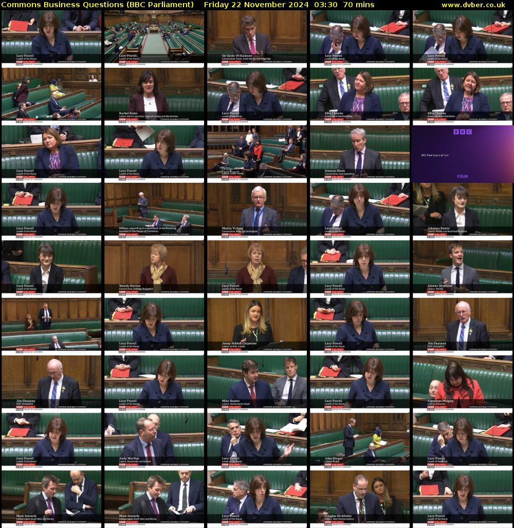 Commons Business Questions (BBC Parliament) Friday 22 November 2024 03:30 - 04:40