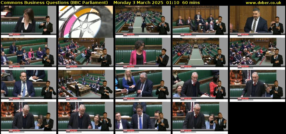 Commons Business Questions (BBC Parliament) Monday 3 March 2025 01:10 - 02:10
