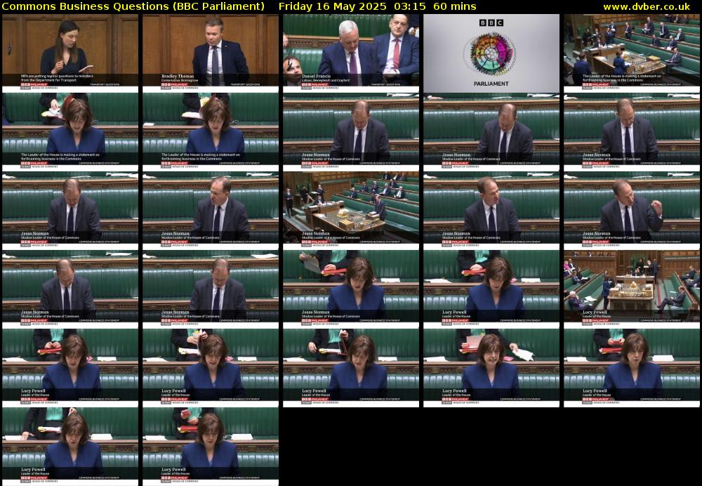 Commons Business Questions (BBC Parliament) Friday 16 May 2025 03:15 - 04:15