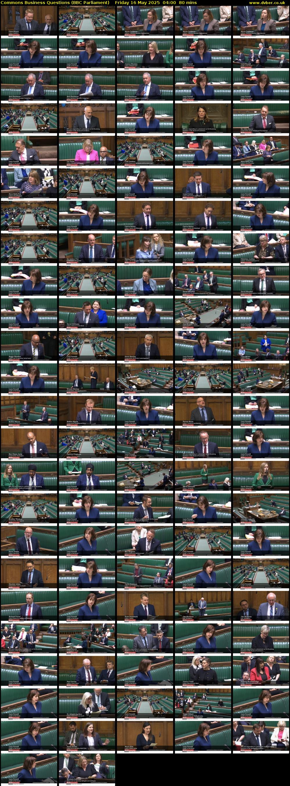 Commons Business Questions (BBC Parliament) Friday 16 May 2025 04:00 - 05:20