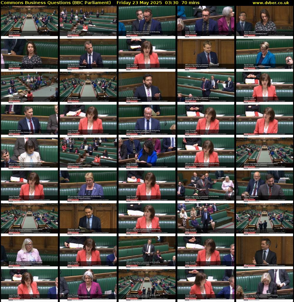 Commons Business Questions (BBC Parliament) Friday 23 May 2025 03:30 - 04:40