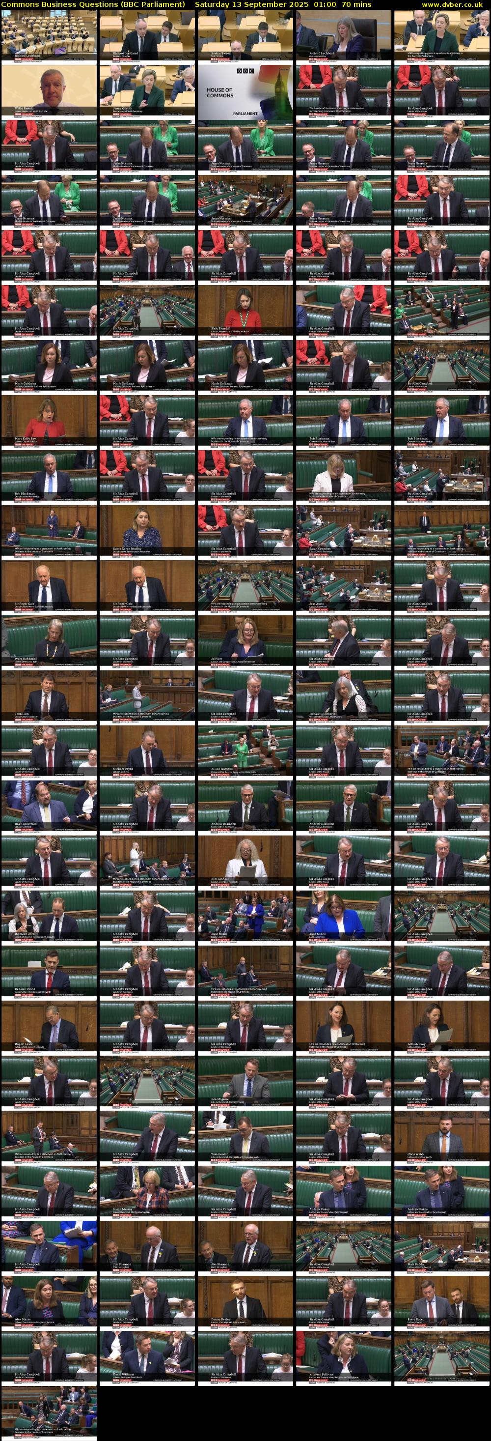Commons Business Questions (BBC Parliament) Saturday 13 September 2025 01:00 - 02:10