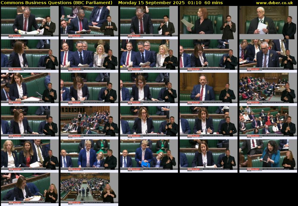 Commons Business Questions (BBC Parliament) Monday 15 September 2025 01:10 - 02:10