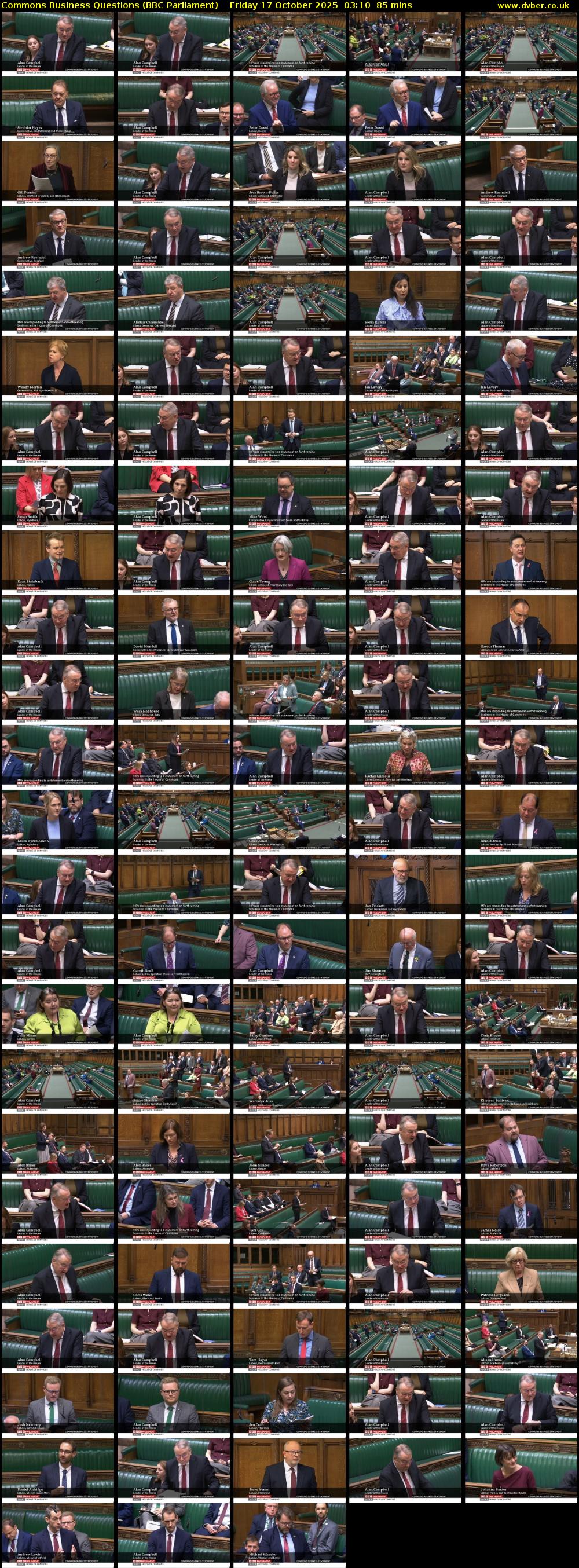 Commons Business Questions (BBC Parliament) Friday 17 October 2025 03:10 - 04:35