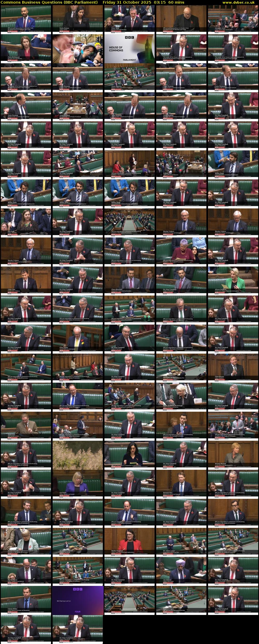 Commons Business Questions (BBC Parliament) Friday 31 October 2025 03:15 - 04:15