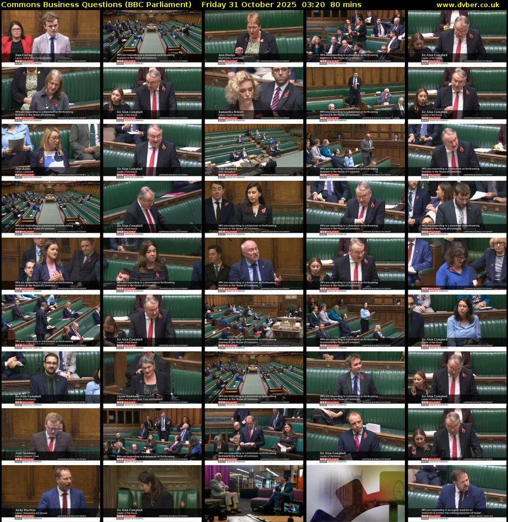 Commons Business Questions (BBC Parliament) Friday 31 October 2025 03:20 - 04:40