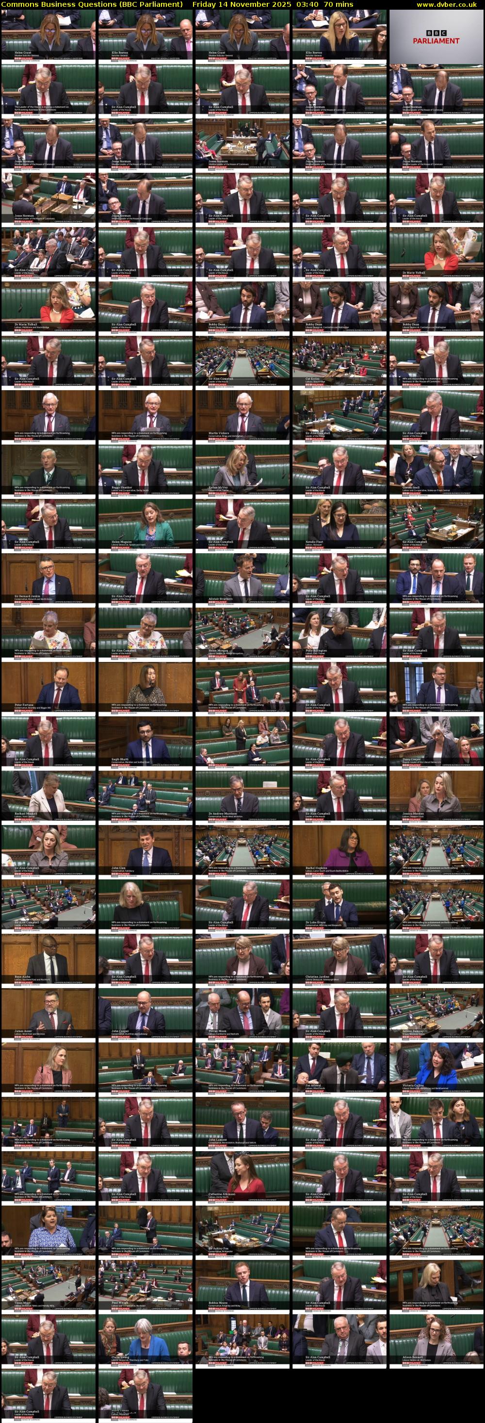Commons Business Questions (BBC Parliament) Friday 14 November 2025 03:40 - 04:50