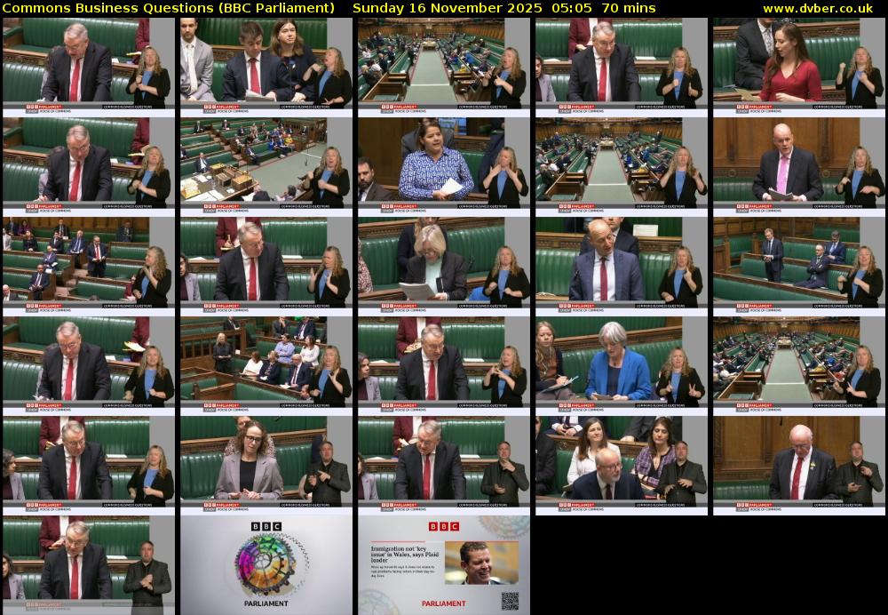 Commons Business Questions (BBC Parliament) Sunday 16 November 2025 05:05 - 06:15