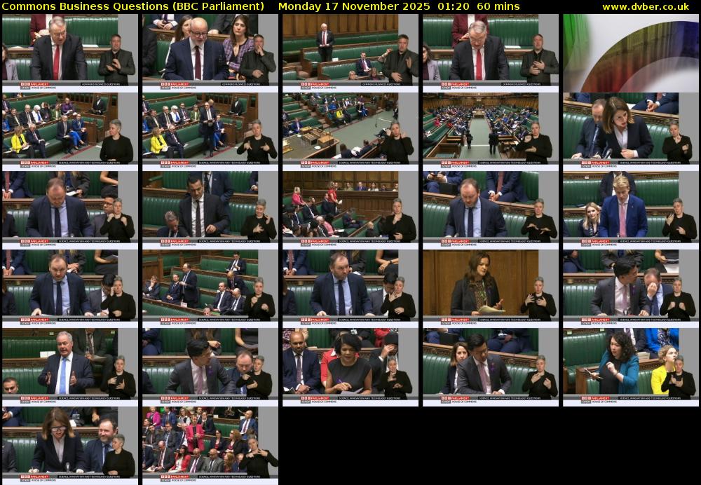 Commons Business Questions (BBC Parliament) Monday 17 November 2025 01:20 - 02:20