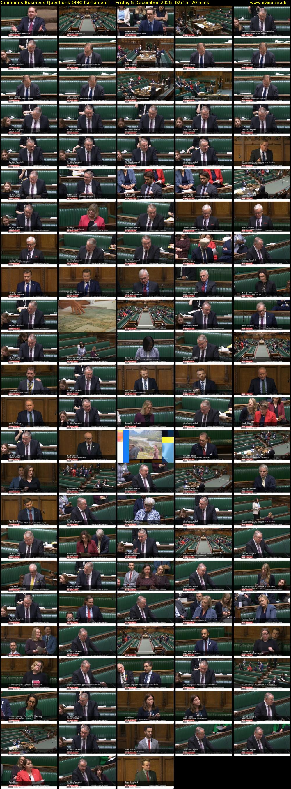 Commons Business Questions (BBC Parliament) Friday 5 December 2025 02:15 - 03:25