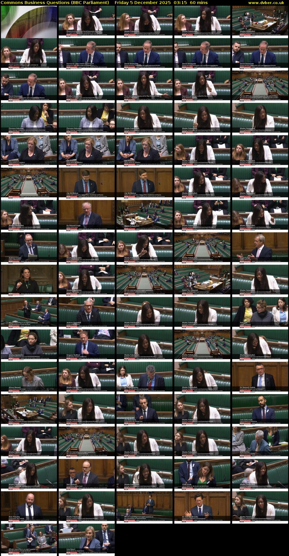 Commons Business Questions (BBC Parliament) Friday 5 December 2025 03:15 - 04:15