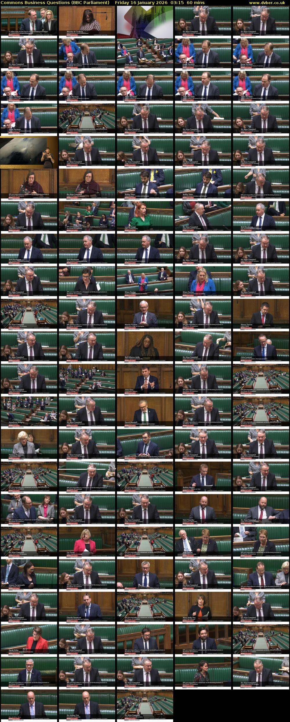 Commons Business Questions (BBC Parliament) Friday 16 January 2026 03:15 - 04:15