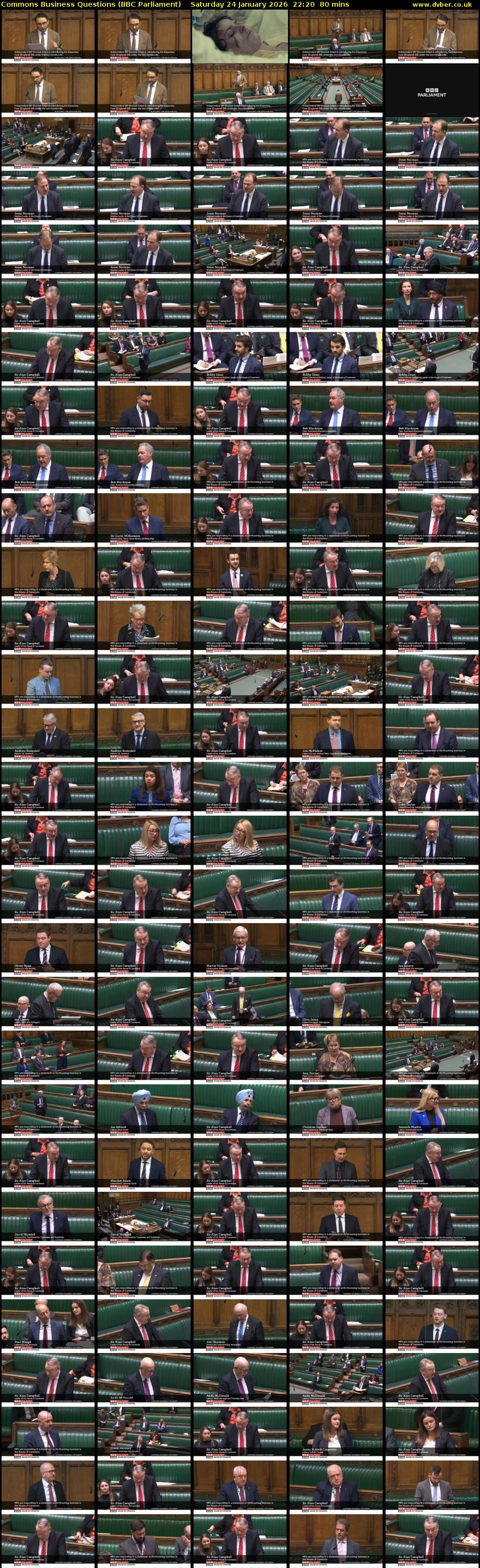 Commons Business Questions (BBC Parliament) Saturday 24 January 2026 22:20 - 23:40