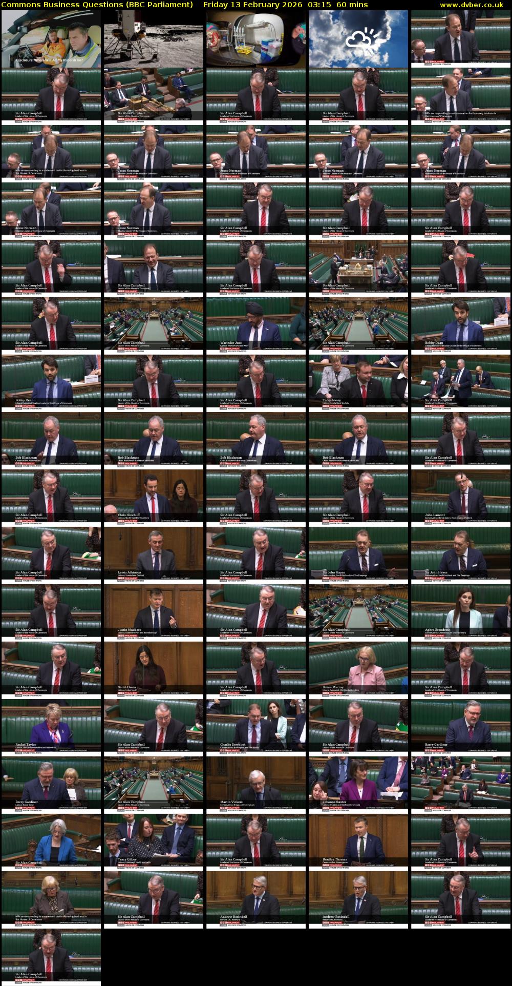 Commons Business Questions (BBC Parliament) Friday 13 February 2026 03:15 - 04:15