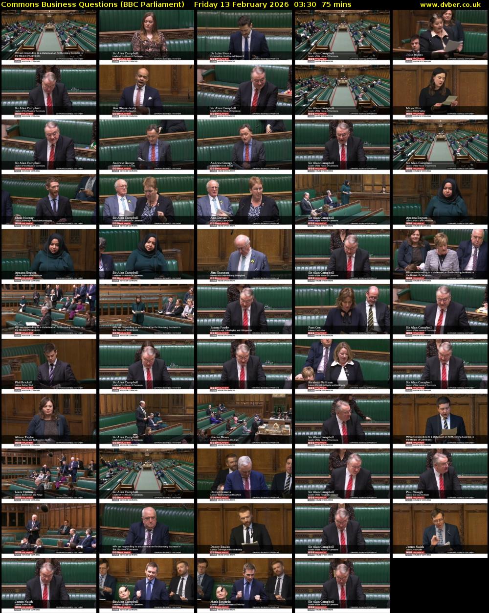 Commons Business Questions (BBC Parliament) Friday 13 February 2026 03:30 - 04:45