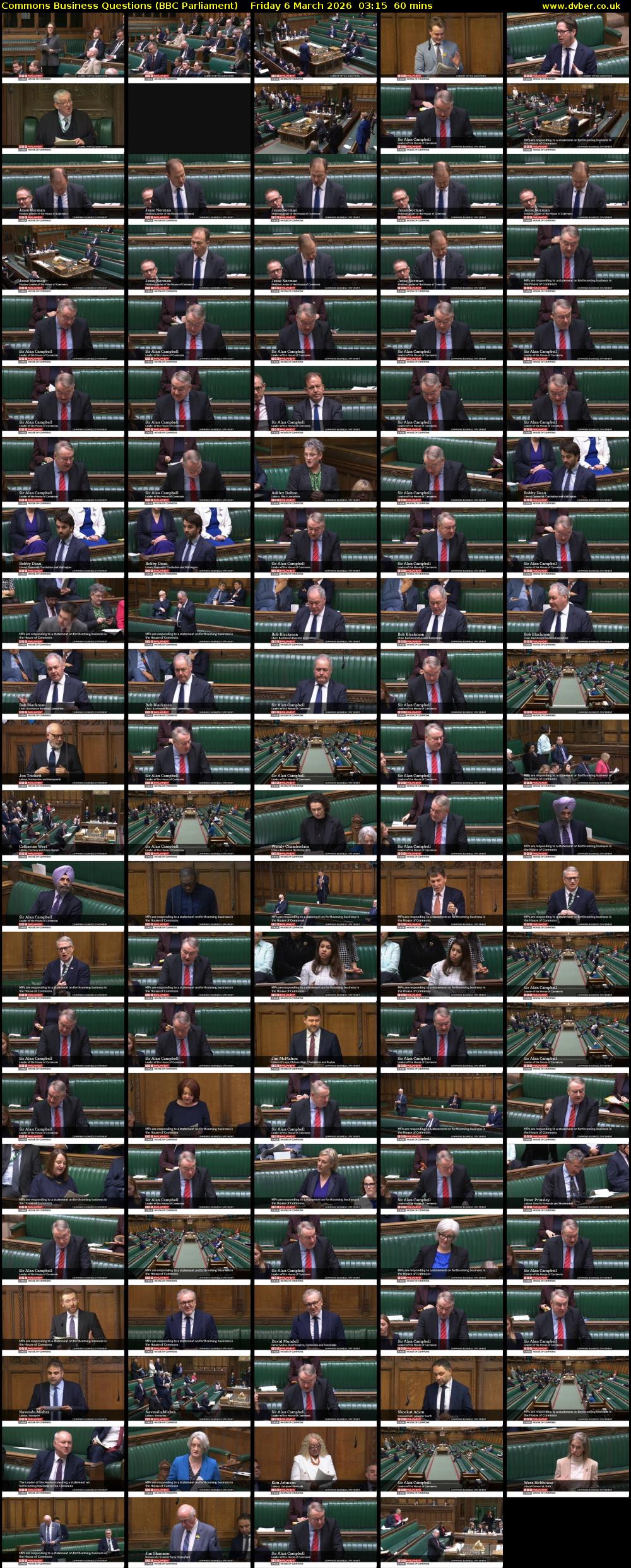 Commons Business Questions (BBC Parliament) Friday 6 March 2026 03:15 - 04:15