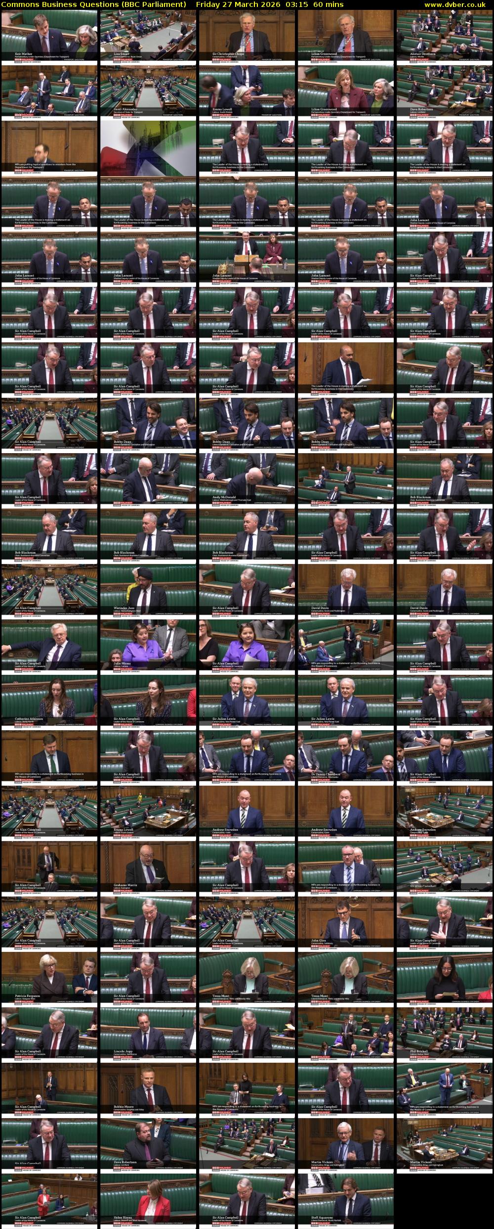 Commons Business Questions (BBC Parliament) Friday 27 March 2026 03:15 - 04:15