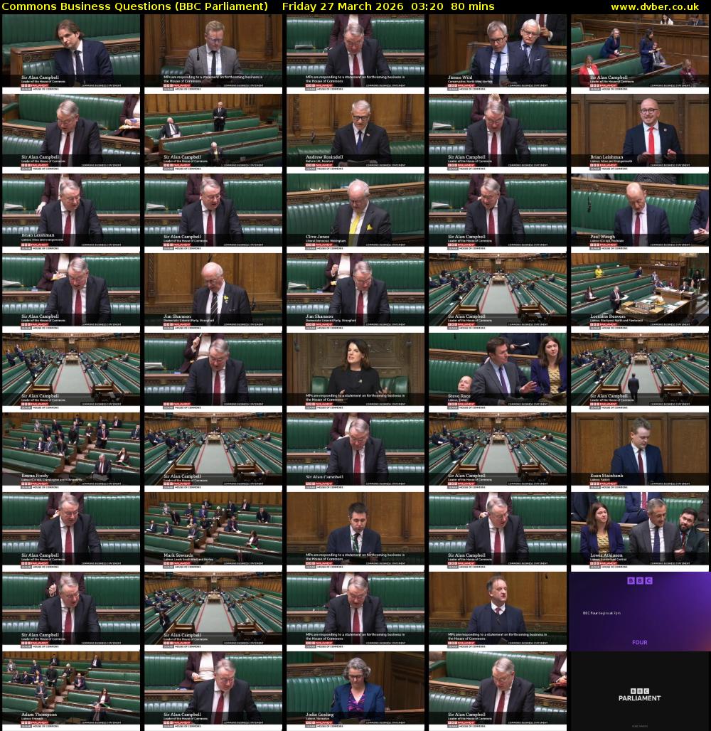 Commons Business Questions (BBC Parliament) Friday 27 March 2026 03:20 - 04:40