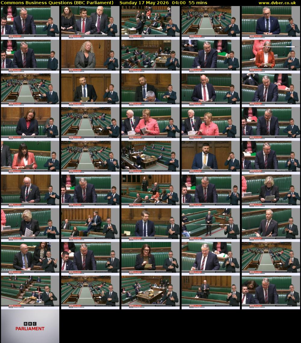 Commons Business Questions (BBC Parliament) Sunday 17 May 2026 04:00 - 04:55