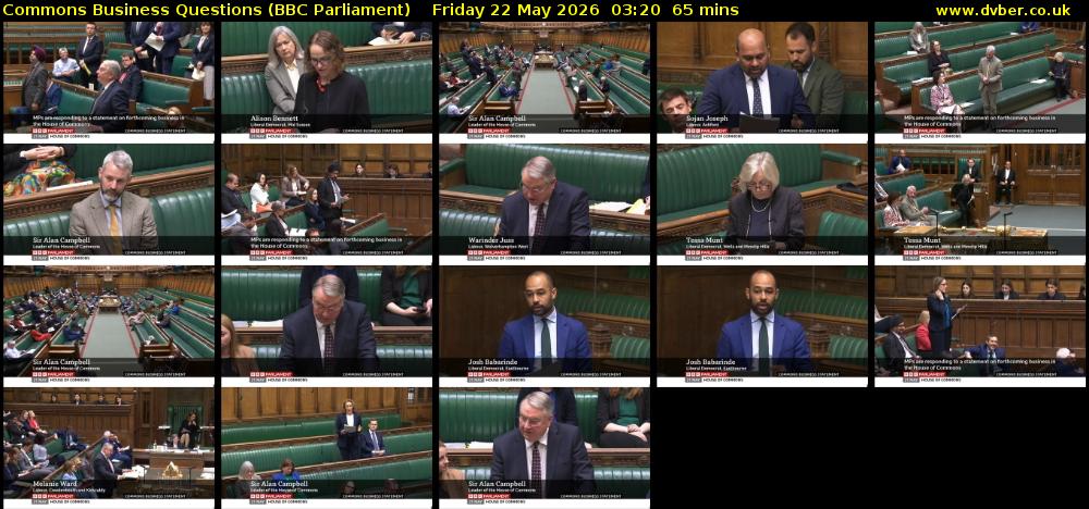Commons Business Questions (BBC Parliament) Friday 22 May 2026 03:20 - 04:25