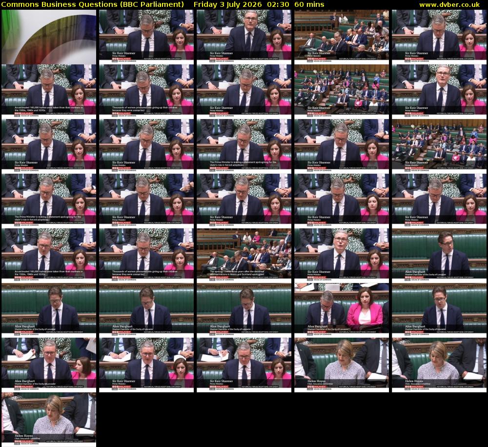 Commons Business Questions (BBC Parliament) Friday 3 July 2026 02:30 - 03:30