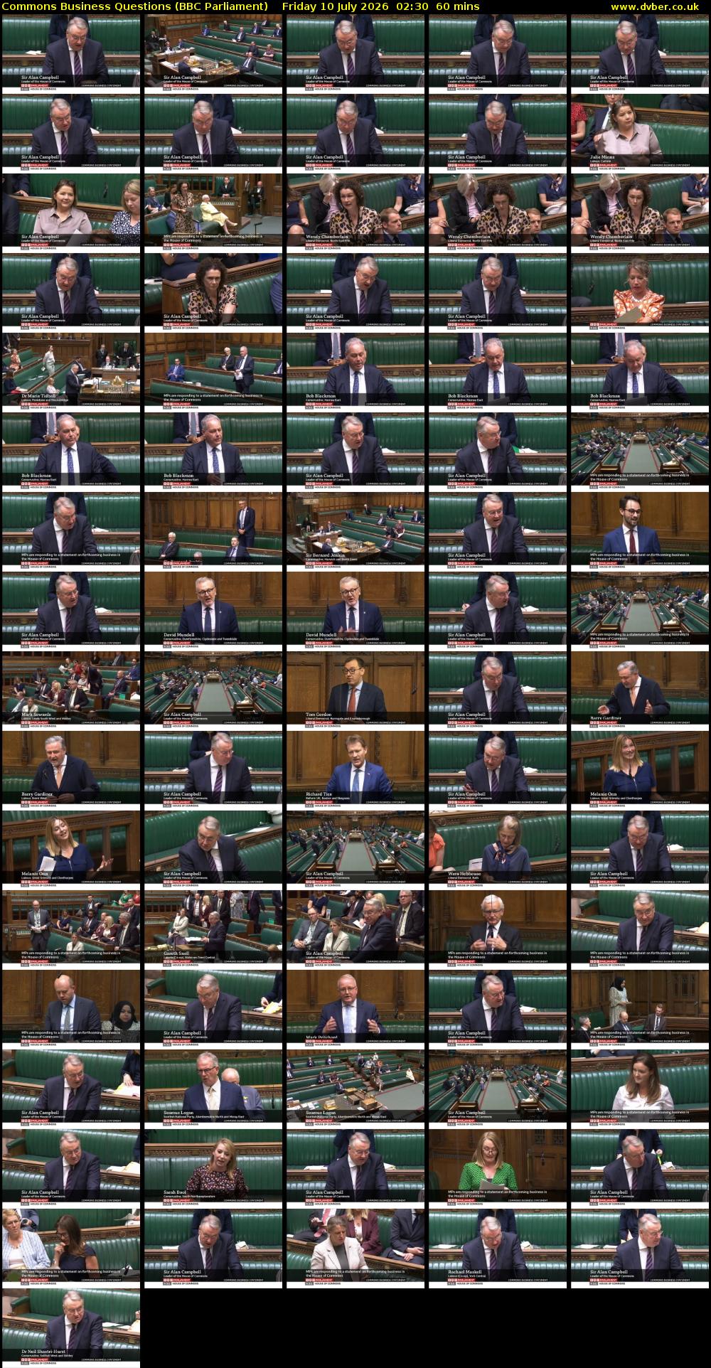 Commons Business Questions (BBC Parliament) Friday 10 July 2026 02:30 - 03:30