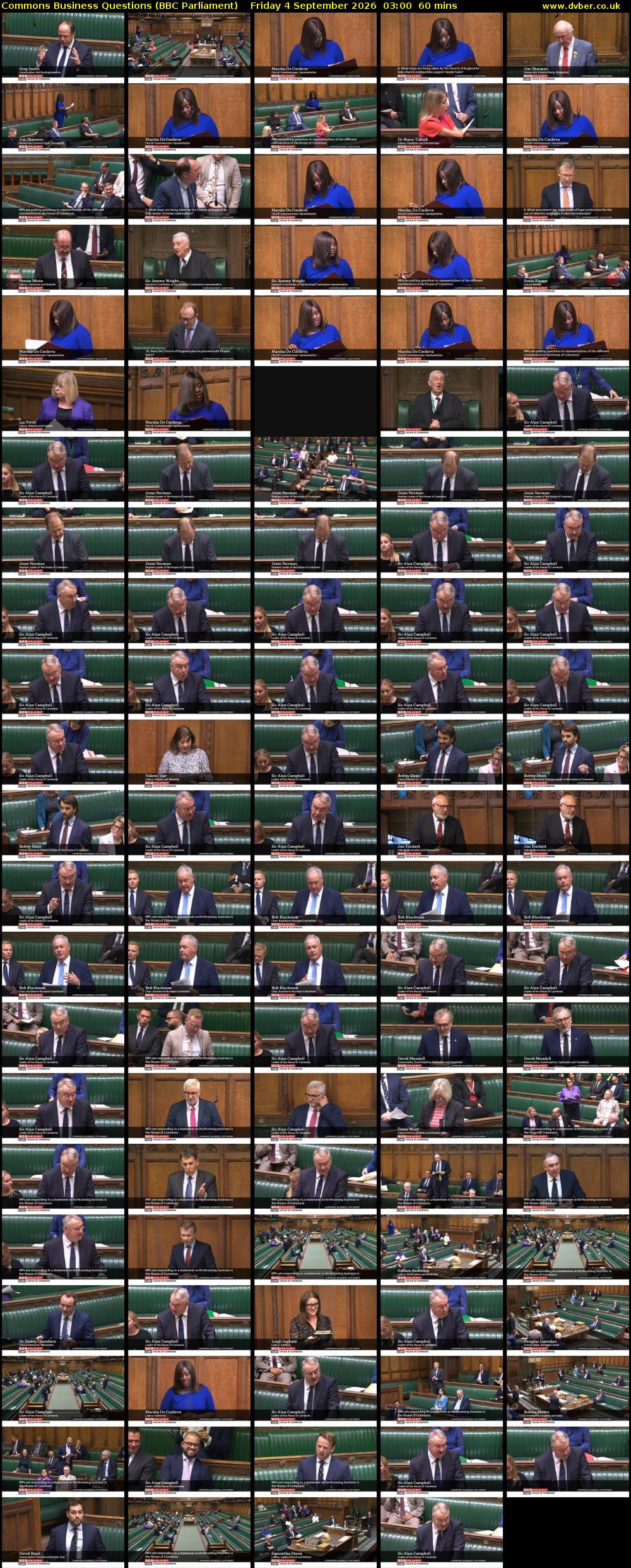 Commons Business Questions (BBC Parliament) Friday 4 September 2026 03:00 - 04:00