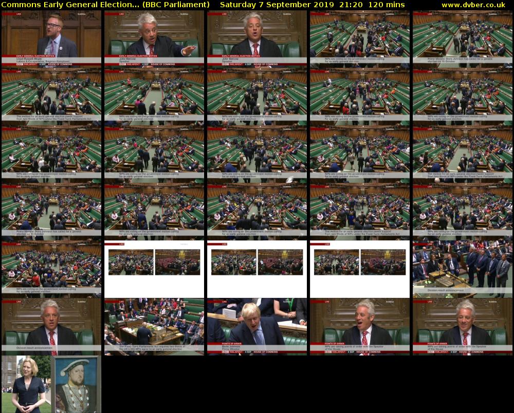 Commons Early General Election... (BBC Parliament) Saturday 7 September 2019 21:20 - 23:20