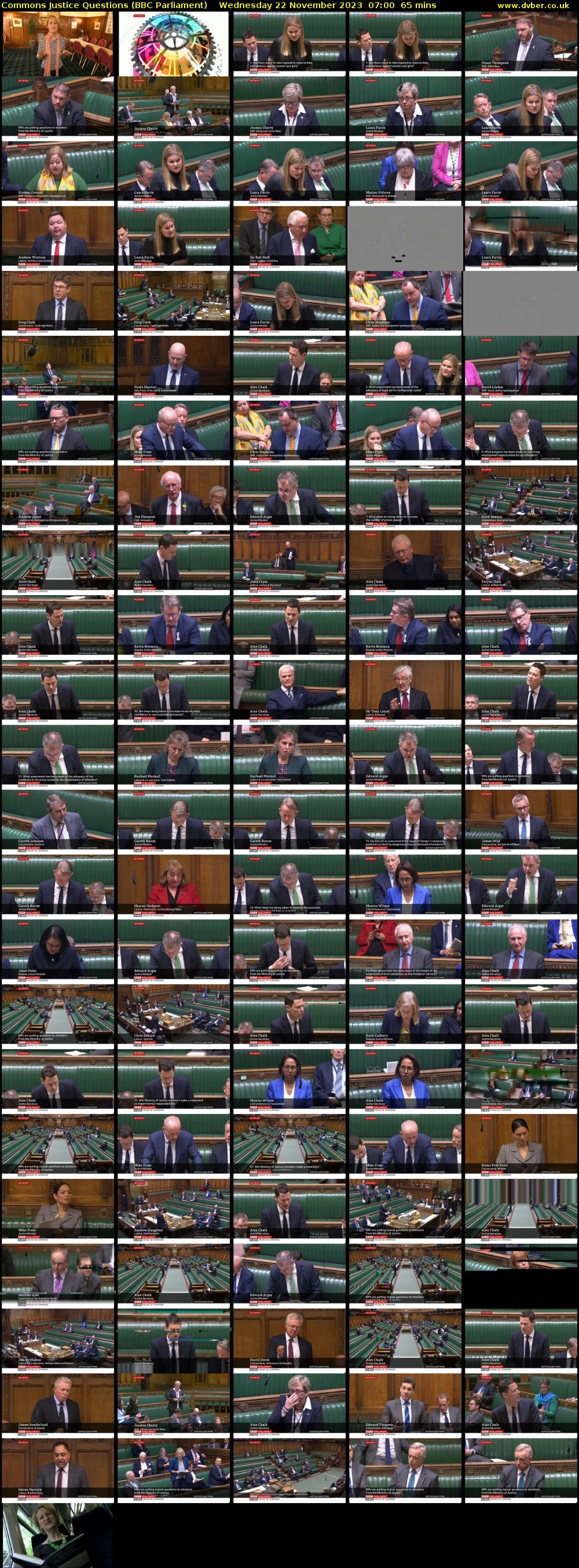 Commons Justice Questions (BBC Parliament) Wednesday 22 November 2023 07:00 - 08:05