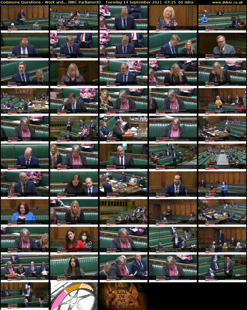 Commons Questions - Work and... (BBC Parliament) Tuesday 14 September 2021 07:15 - 08:15