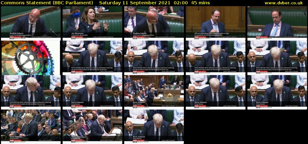 Commons Statement (BBC Parliament) Saturday 11 September 2021 02:00 - 02:45