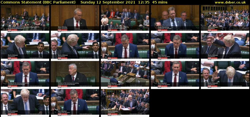 Commons Statement (BBC Parliament) Sunday 12 September 2021 12:35 - 13:20