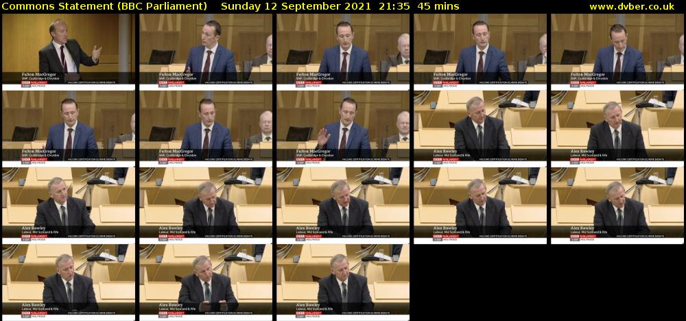 Commons Statement (BBC Parliament) Sunday 12 September 2021 21:35 - 22:20