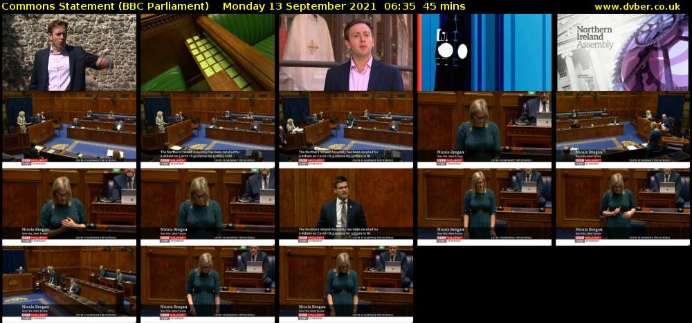 Commons Statement (BBC Parliament) Monday 13 September 2021 06:35 - 07:20