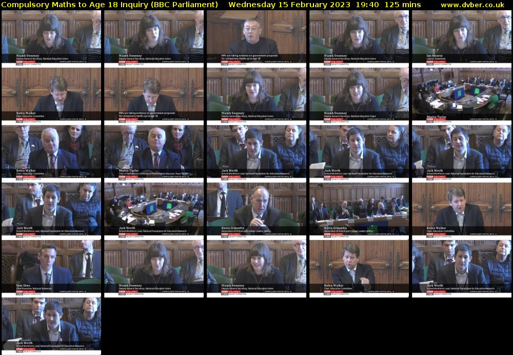 Compulsory Maths to Age 18 Inquiry (BBC Parliament) Wednesday 15 February 2023 19:40 - 21:45
