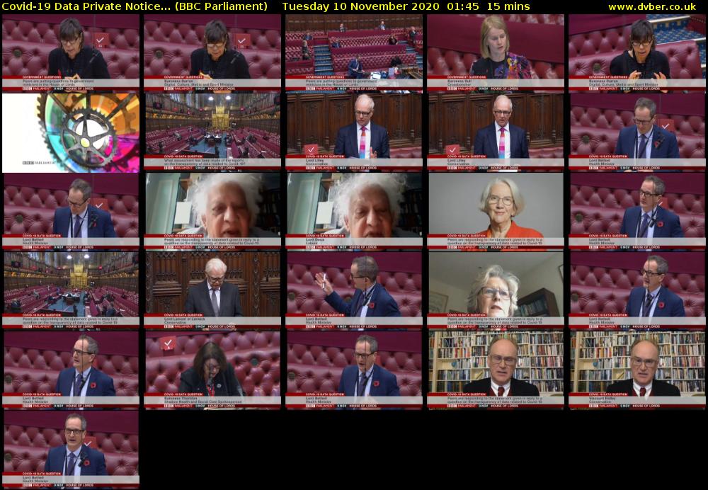 Covid-19 Data Private Notice... (BBC Parliament) Tuesday 10 November 2020 01:45 - 02:00