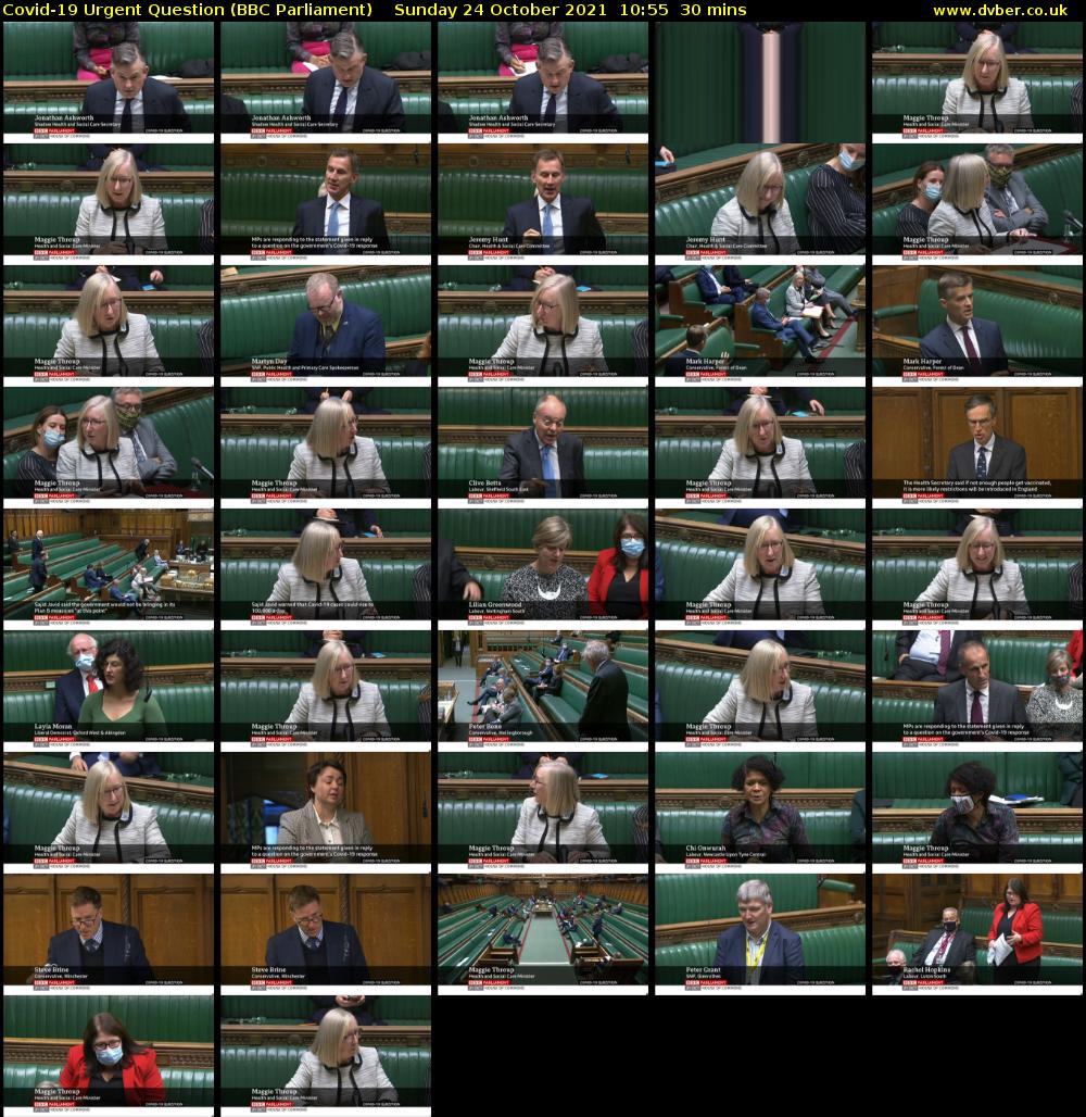 Covid-19 Urgent Question (BBC Parliament) Sunday 24 October 2021 10:55 - 11:25