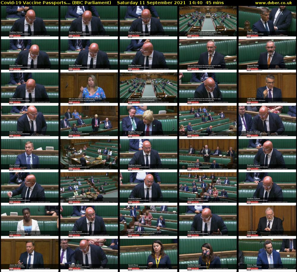 Covid-19 Vaccine Passports... (BBC Parliament) Saturday 11 September 2021 14:40 - 15:25